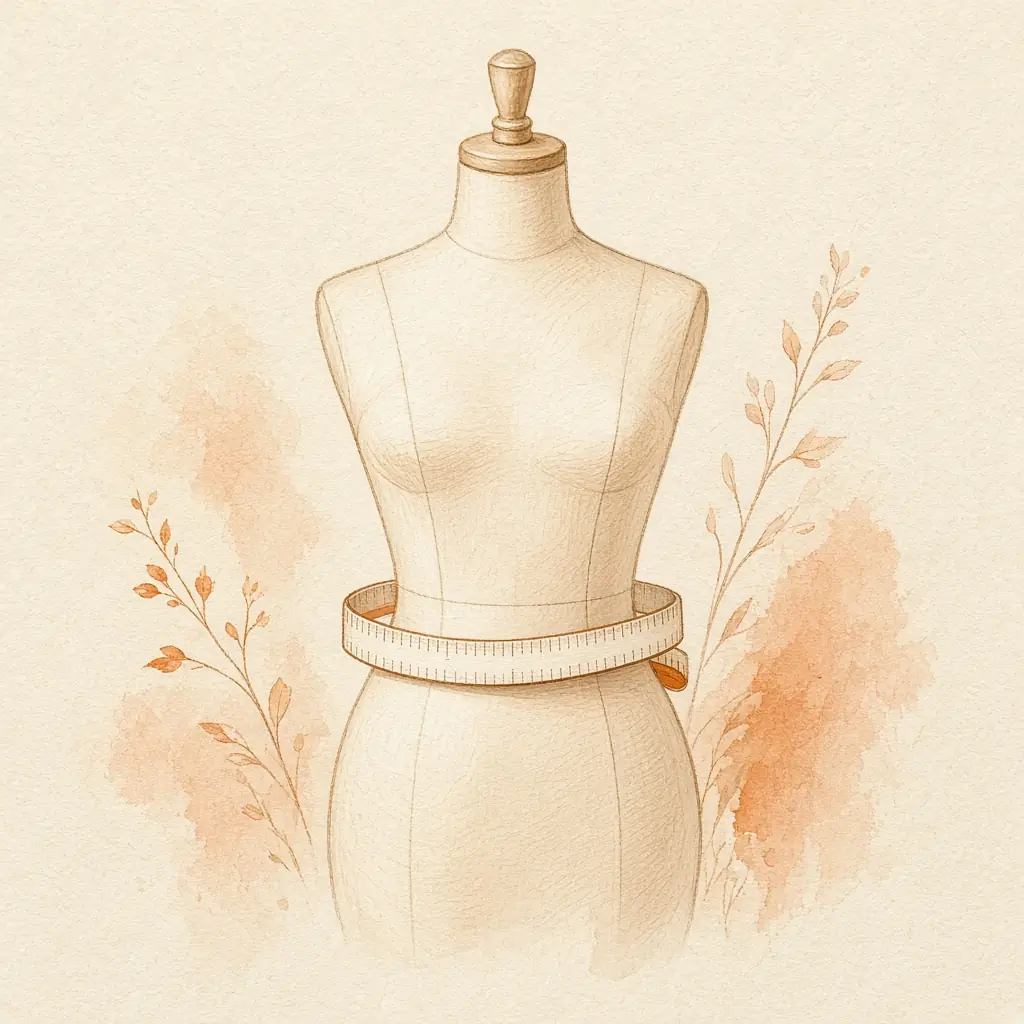 Illustration of a dress form with a tape measure around the waist