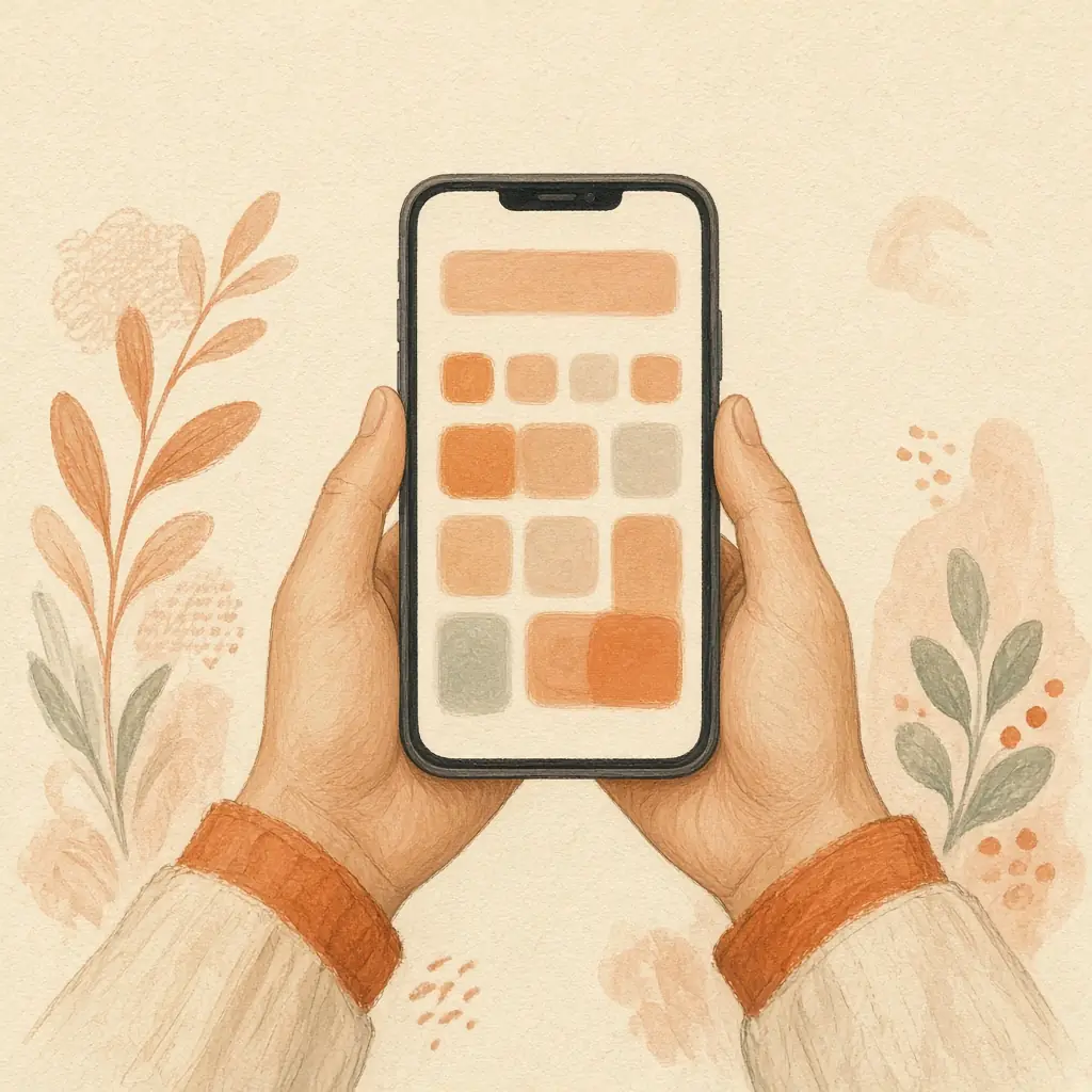 Illustration of hands holding a phone with a calculator app